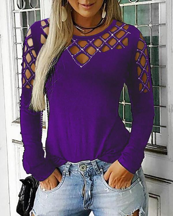 Solid Round Neck Long Sleeves Casual Knit T-shirts
