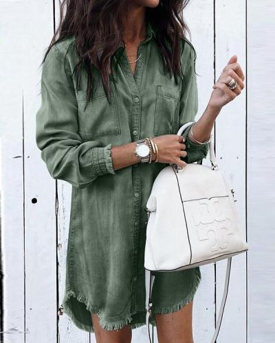 Us 47 55 Women Casual Denim Shirt Dress Long Sleeve Loose Shirt