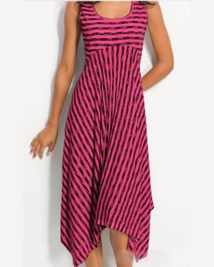 Women Midi Stripes Dresses A-Line Daily Cotton-Blend Printed Dresses