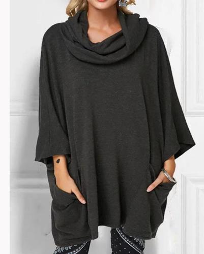 Casual Solid Cowl Neck Cotton-Blend Shirts & Tops