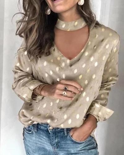 Women Long Sleeve Polka Dots Vintage Shirts & Tops