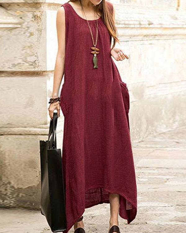 Women Plus Size Sleeveless Asymmetrical Hem Maxi Dress