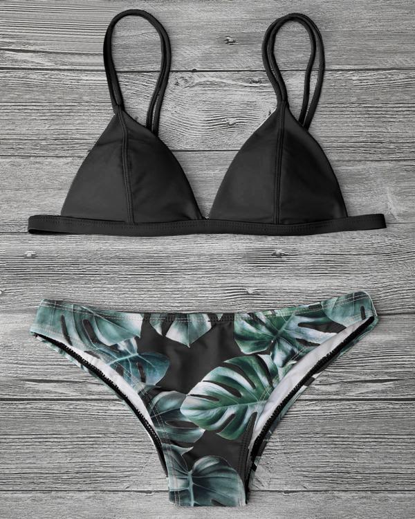 Women Leaves Printed Bikini Set Two Piece Swimsuits