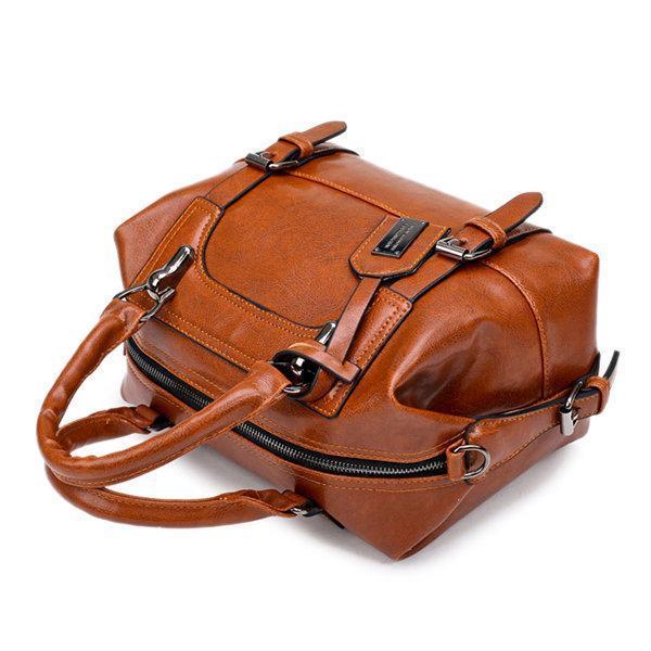 Vintage PU Leather Boston Handbag Shoulder Bag Crossbody Bag