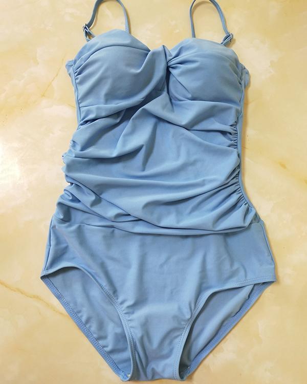 Women's Casual Sling Solid Color One Piece Swimsuit