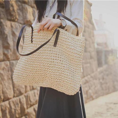 Women Handmade Straw Casual Zipper Shoulder Bags