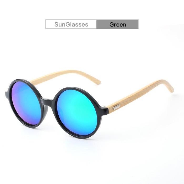 Round Mirror Eyewear Wild Unisex Bamboo Frame Sun Glasses