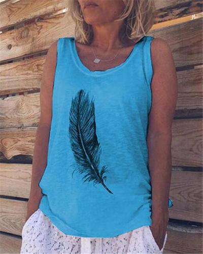 Plus Size Feather Summer Sleeveless Casual Solid Daily Basic  Vest Top