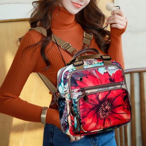Outdoor Flower Pattern Backpack Crossbody Bag