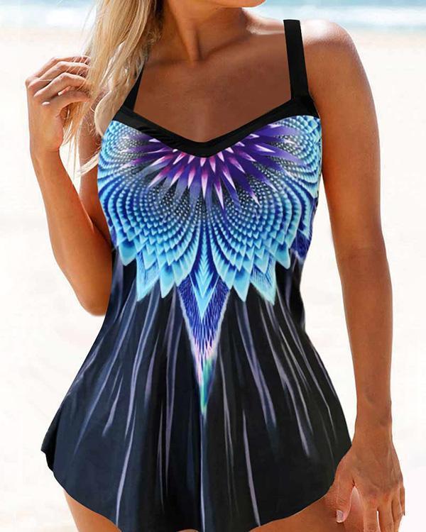 Plus Size Gradient Color Print Tankini Swimsuit