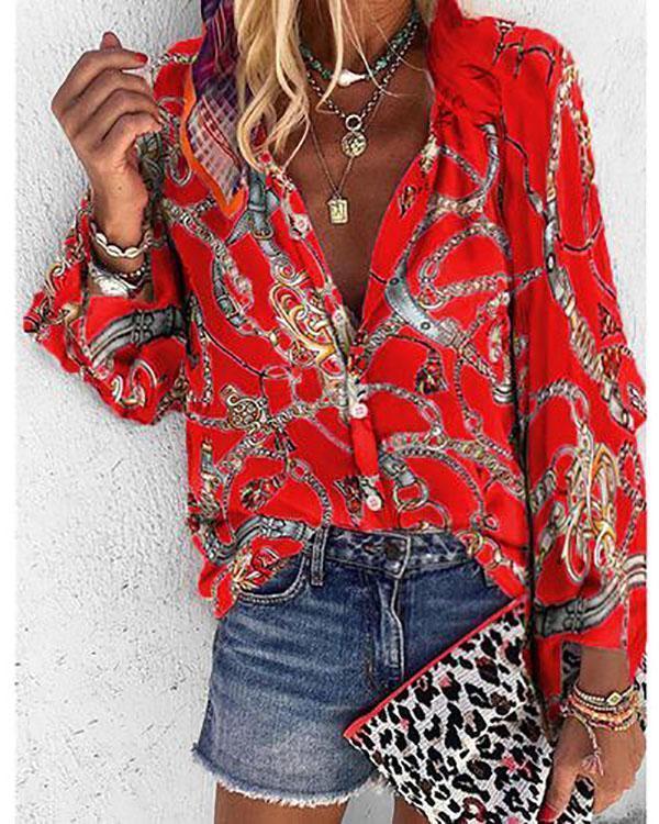 2019 Autumn and Winter New Printing Stand Collar Long-sleeved Casual Blouse