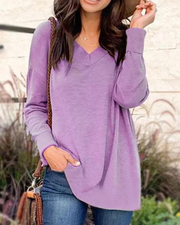 Khaki Long Sleeve V Neck Cotton-Blend Shirts & Tops