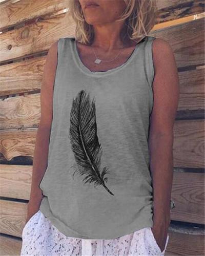 Plus Size Feather Summer Sleeveless Casual Solid Daily Basic  Vest Top