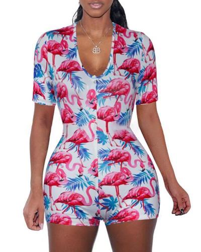 2020 Summer Rompers Sexy Bodycon Long Sleeve Print Romper