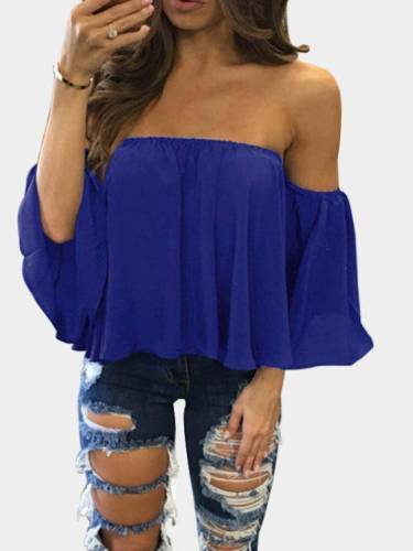 Blue Sexy Off Shoulder Loose Fit Blouse Tops