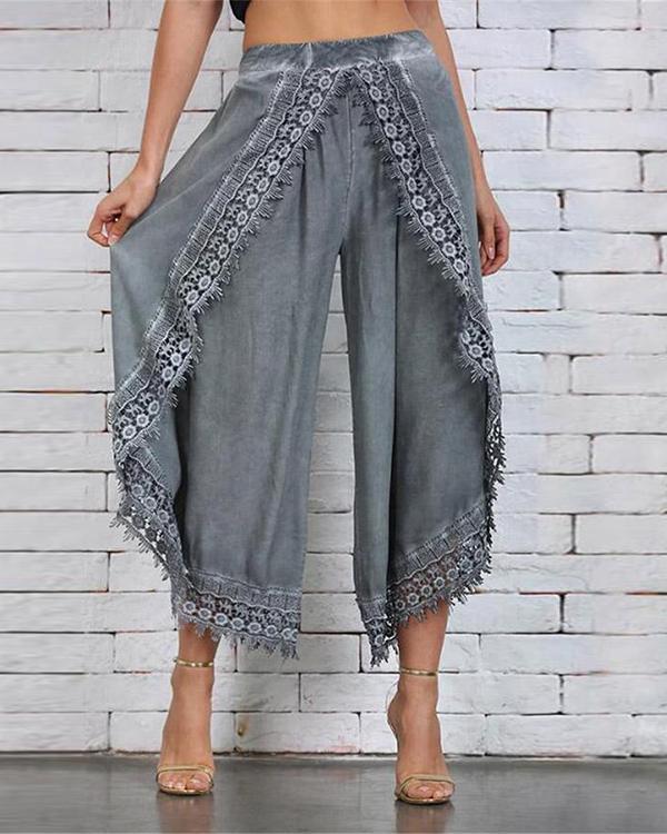 Lace Paneled Loose Cotton Pants