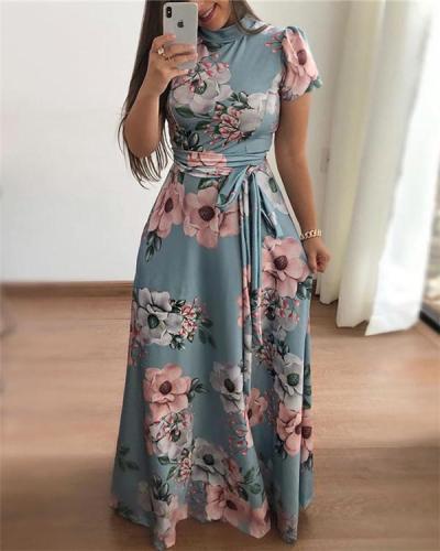 Floral Printed  Round Neck  Maxi Dress