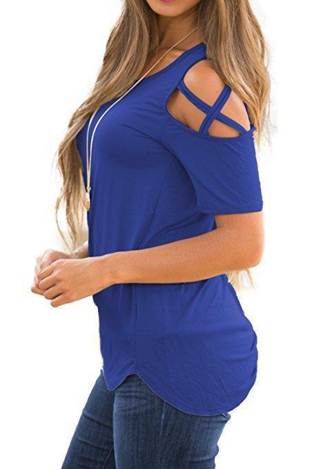 Lace-up Design Round Neck Short Sleeves T-shirts