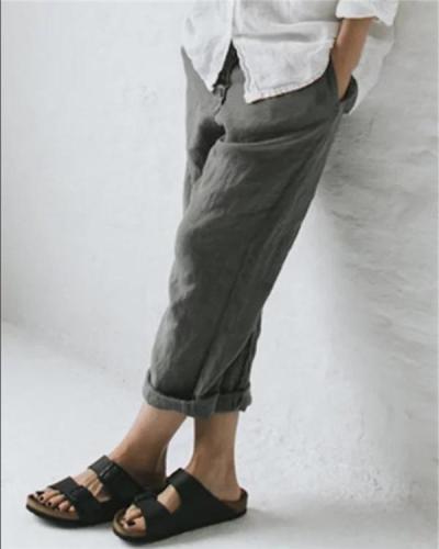 Linen Solid Women Causal Plus Size Daily Ourdoor Pants