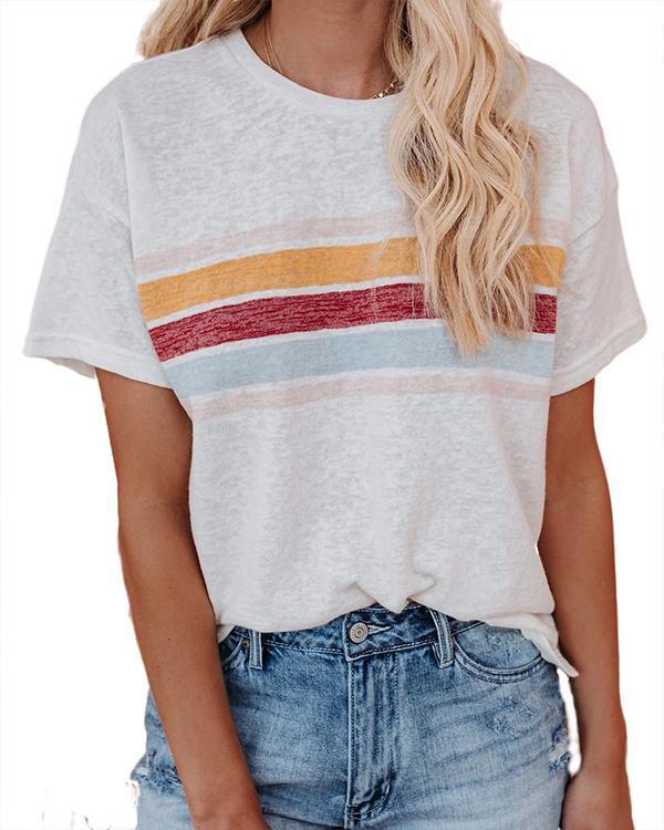Lightweight Breathable Rainbow Stripe Printed T-Shirts