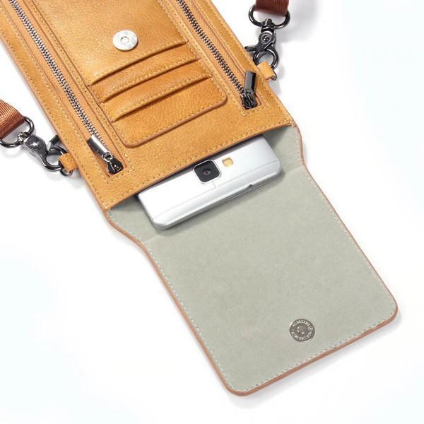 Retro Genuine Leather Card Holder 6 Inch Phone Purse Crossbody Bag