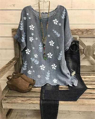 Round Neck Printed Casual Shirts & Blouses