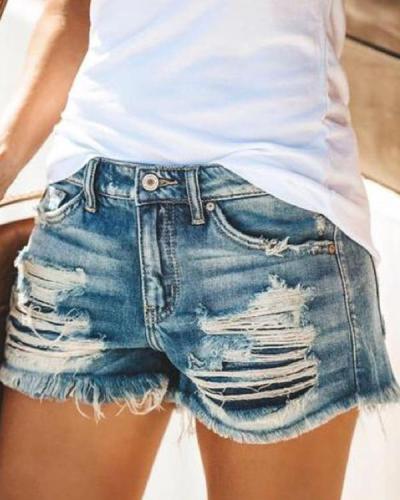 Fashion Casual Hollow out Straight Denim Shorts
