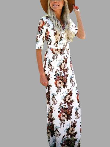 Random Floral Print Half Sleeves Maxi Dresses