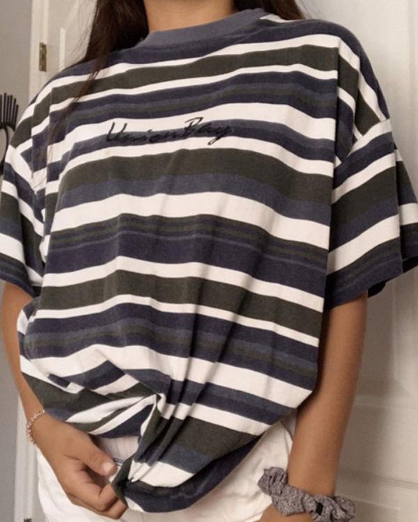 Casual Loose Striped Short Sleeve T-Shirt