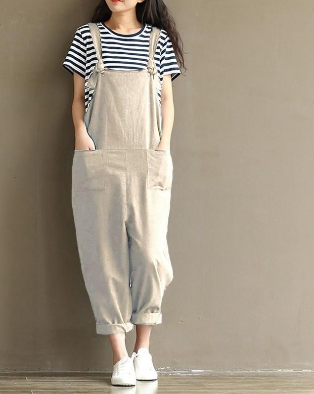 Plus Size Casual Strap Pockets Jumpsuit Romper Trousers Overalls For Women