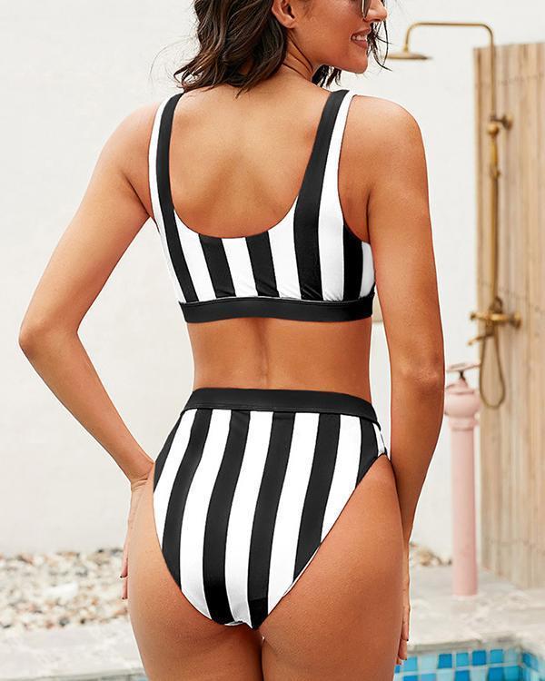 Colorblock Striped Bikini Set