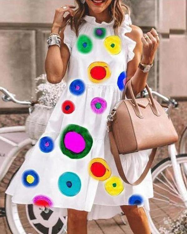 Polka Dot Print Elegant Midi Dress