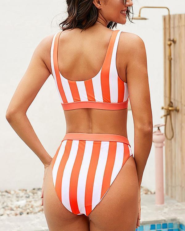 Colorblock Striped Bikini Set
