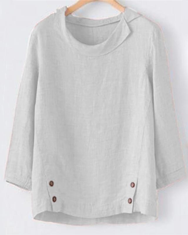 Plus Size Linen Solid Fall Daily Shift Women Blouse