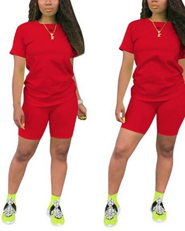 Women Casual Solid Color Sports Suit Female Top Shorts Outfits