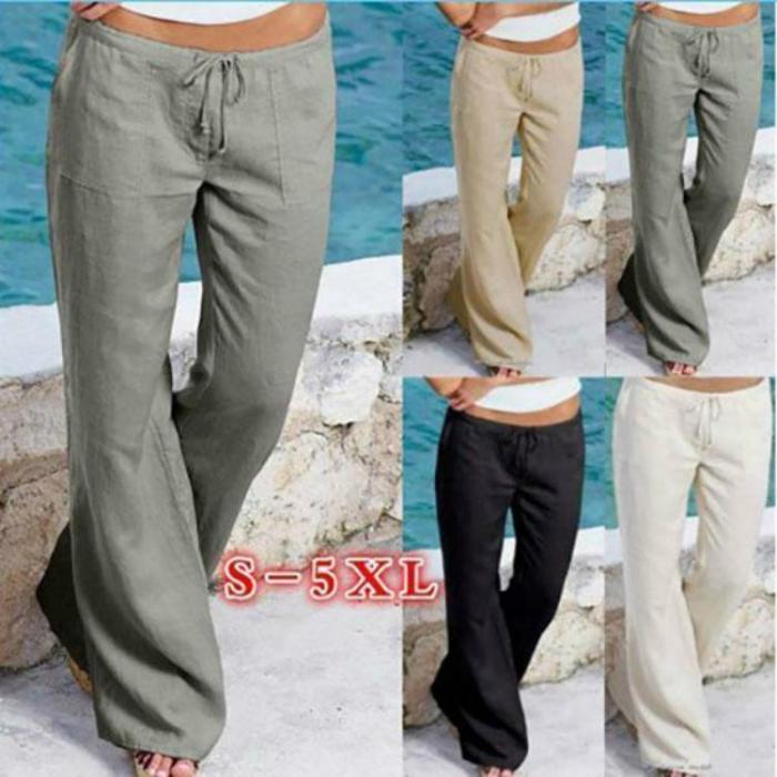 Plus Size Loose Cotton Drawstring Pants With Pockets