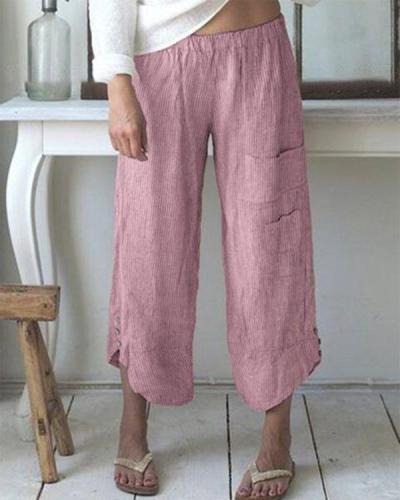 Pockets Casual Loose Wide Leg Pants For Women