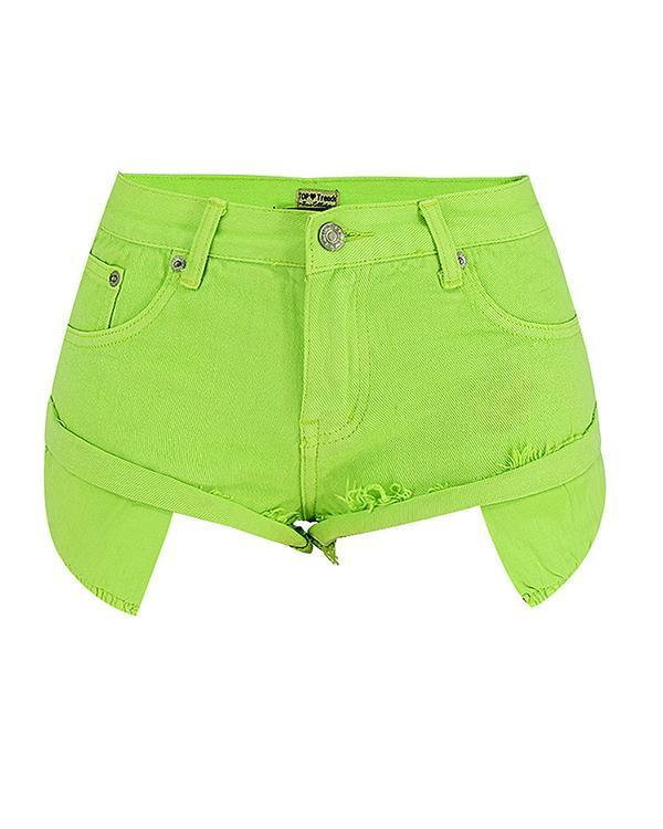 Macaron Green Low Waist Crimping Jeans Shorts Pants