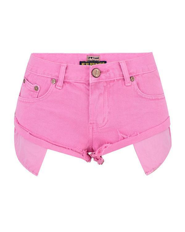 Macaron Pink Low Waist Crimping Jeans Shorts Pants