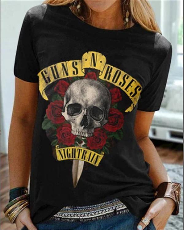 Short Sleeve  Skull Print Shirts & Tops
