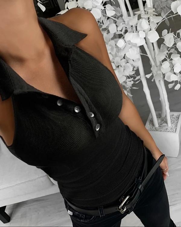 Solid Buttoned Tank Top