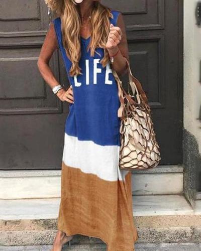 Summer Gradient Casual Sleeveless Letter Printed Dress