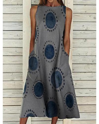 Butterfly Printed Big Pocket Casual Maxi Dress