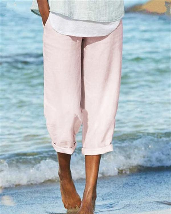 Solid Casual Pocket Elastic High Waist Harem Pants