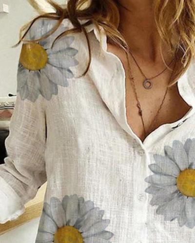 Cotton Irregular Daisy Print Shirt
