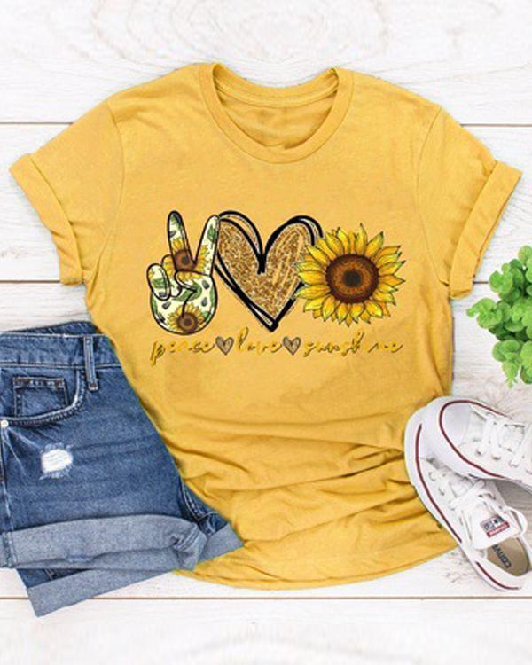 Sunflower Printed O-Neck Shirts
