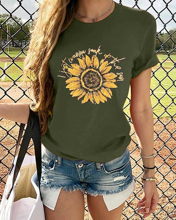 Sunflower Printed Daily T Shirt Summer Tee