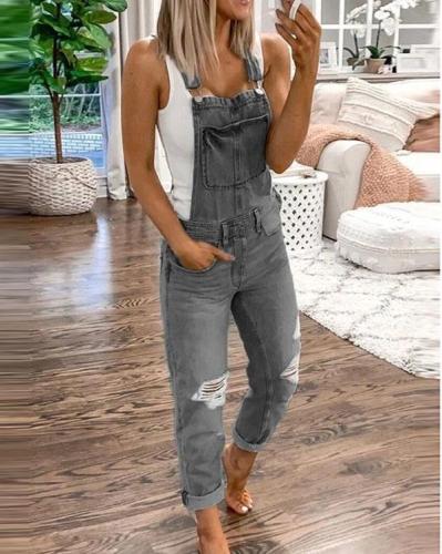 2020 Women's Casual Holiday Ripped Denim Jumpsuit