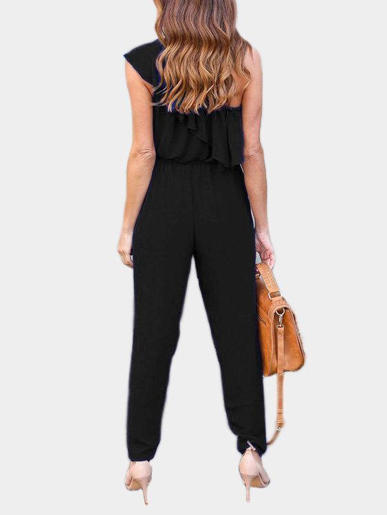 Tiered Design One Shoulder Sleeveless Jumpsuits