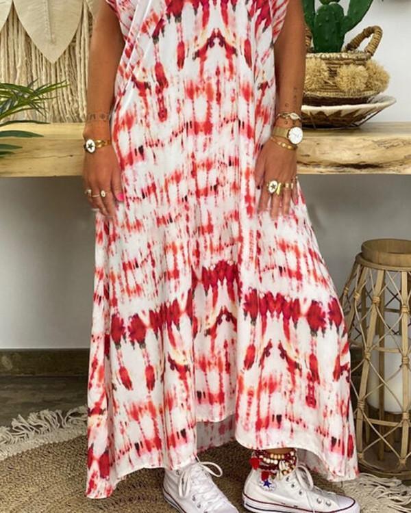 Gradient Print Paneled Plunging Neck Holiday Maxi Dress